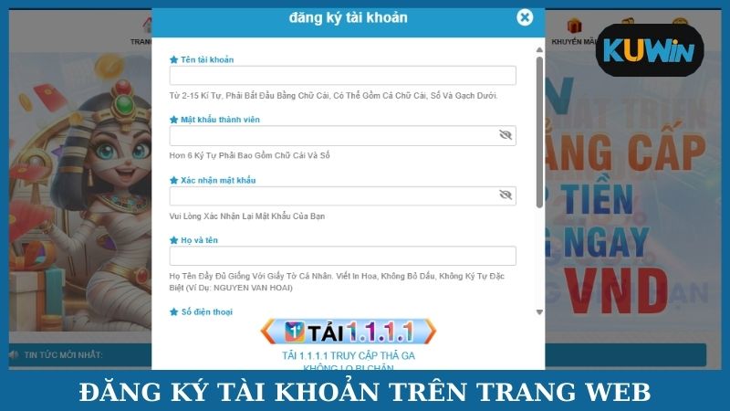 Đăng ký tài khoản trên trang web